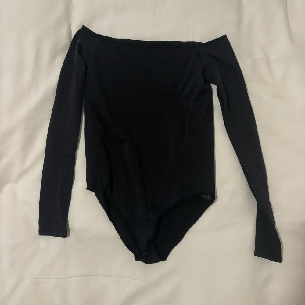 SKIMS Black Off-Shoulder Bodysuit Top